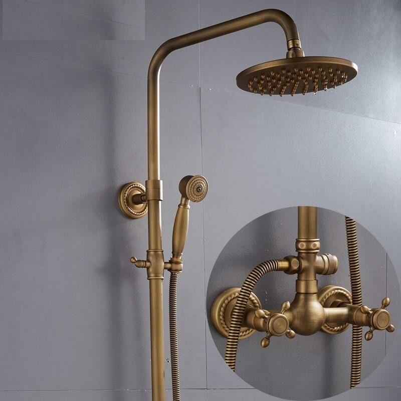 Loxley Vintage Bronze Adjustable Wall Mounted Brass Shower Kit | Petprovac