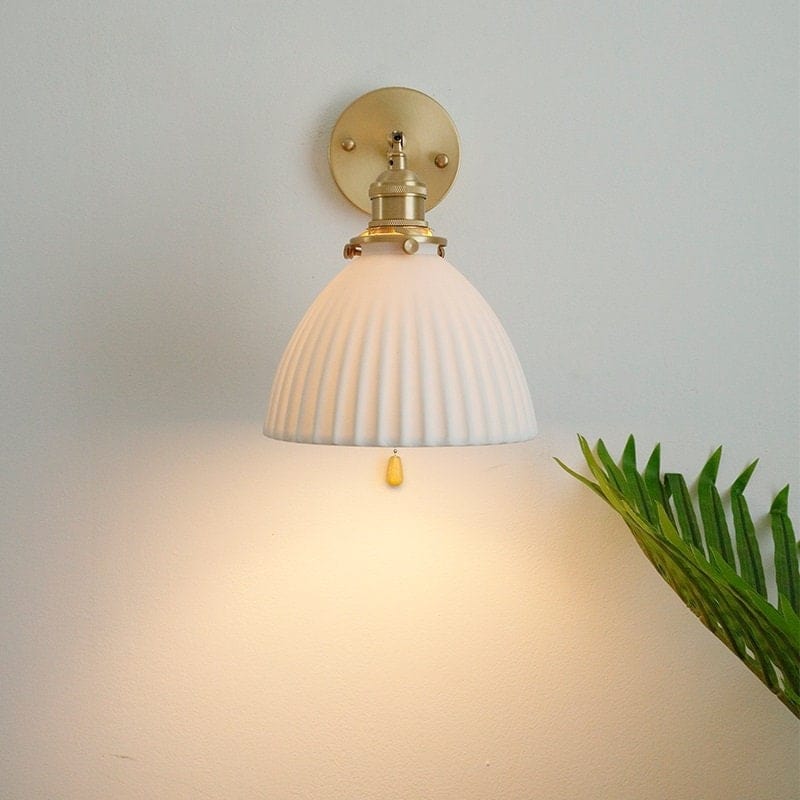 Handmade Ceramic Wall Sconce in Pleated Cup Design, Bulb Included | Petprovac