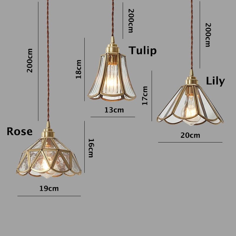 Mirelle Glass Blossom LED Pendant Lamp With Brass Frame, Vintage Style, Bulb Included | Petprovac