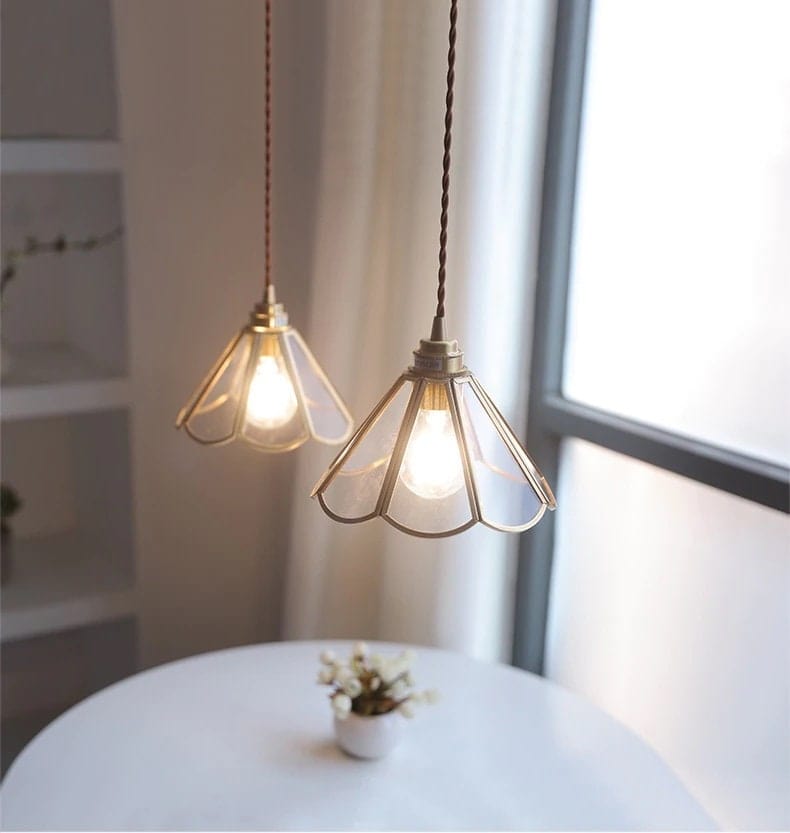 Mirelle Glass Blossom LED Pendant Lamp With Brass Frame, Vintage Style, Bulb Included | Petprovac