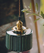 Liora | Suspension cylindrique en verre vert brillant de style Art déco, ampoule LED incluse | Petprovac