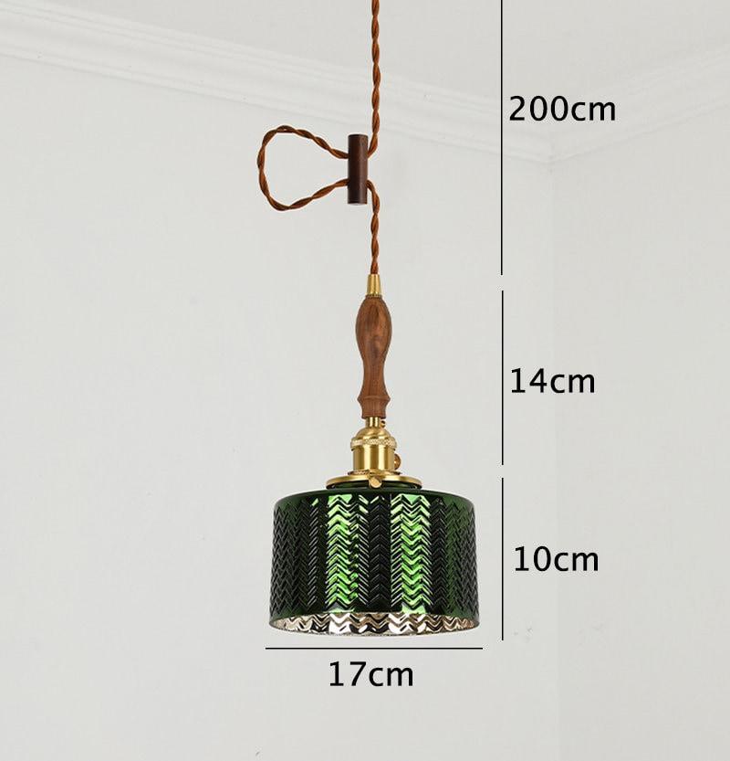 Liora | Suspension cylindrique en verre vert brillant de style Art déco, ampoule LED incluse | Petprovac