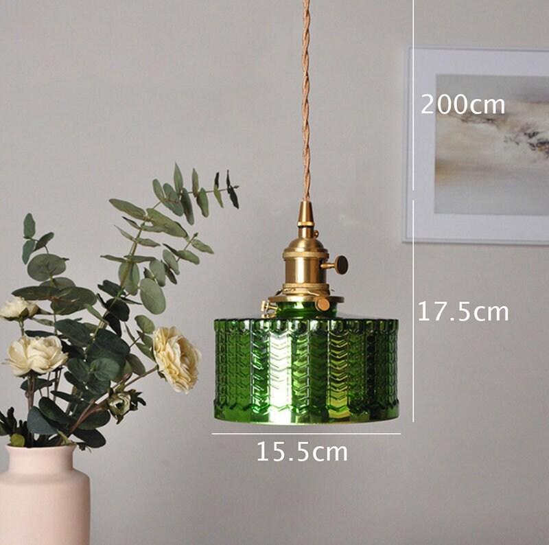Liora | Suspension cylindrique en verre vert brillant de style Art déco, ampoule LED incluse | Petprovac