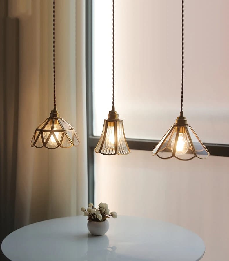 Mirelle Glass Blossom LED Pendant Lamp With Brass Frame, Vintage Style, Bulb Included | Petprovac