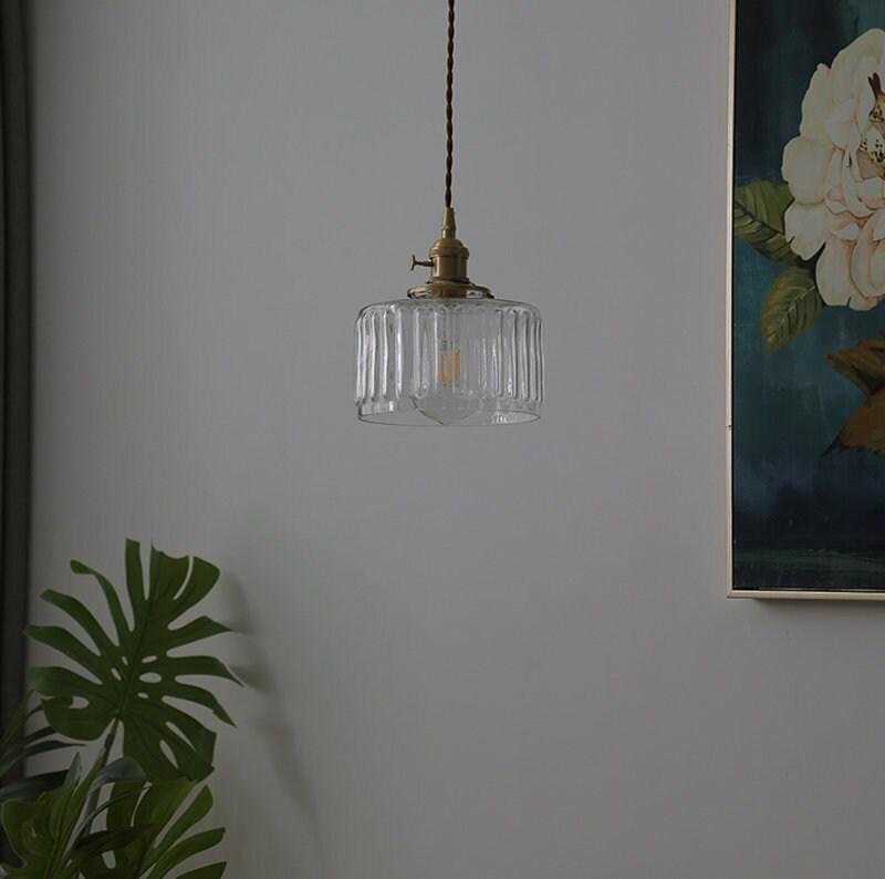 Vintage Style Short Cylinder Pendant Light with Fluted Glass and LED Bulb Included | Petprovac