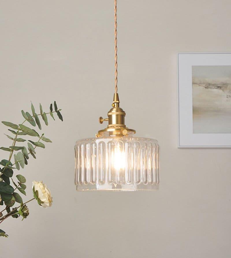 Vintage Style Short Cylinder Pendant Light with Fluted Glass and LED Bulb Included | Petprovac
