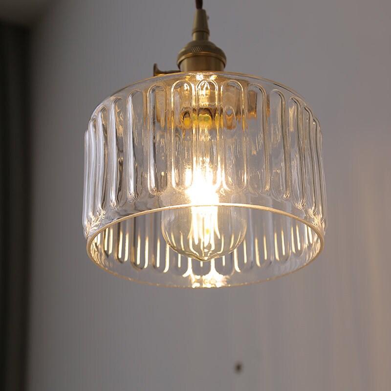 Vintage Style Short Cylinder Pendant Light with Fluted Glass and LED Bulb Included | Petprovac