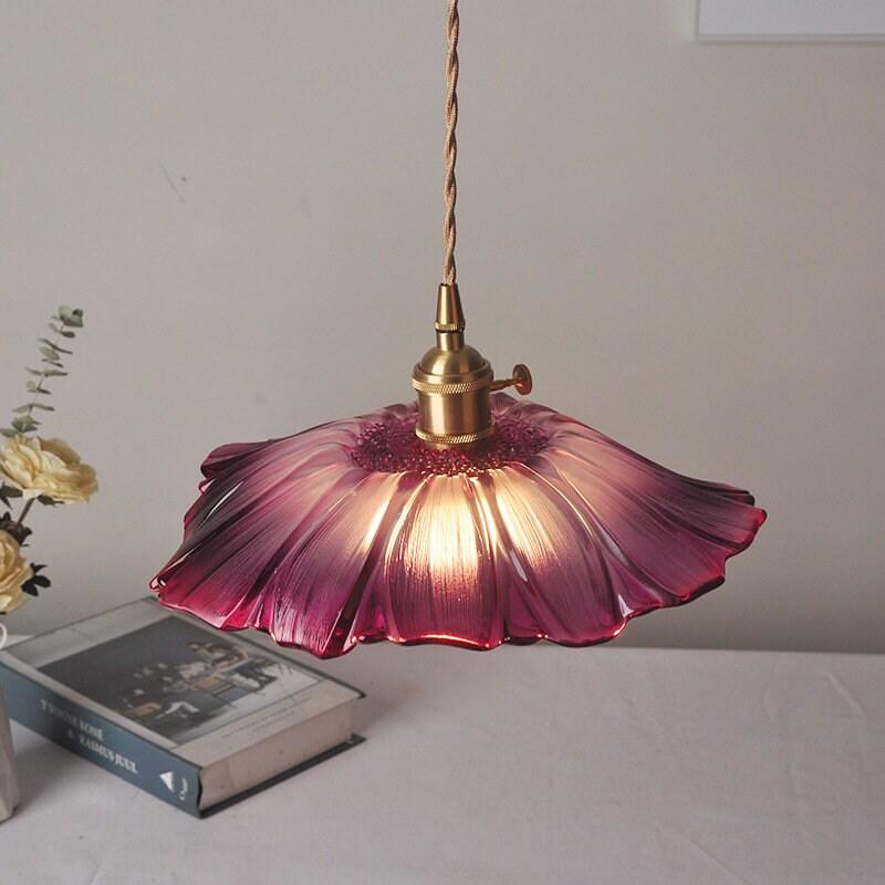 Lampada a sospensione Lunara Violet in vetro a forma di girasole, LED in stile retrò con lampadina inclusa | Petprovac