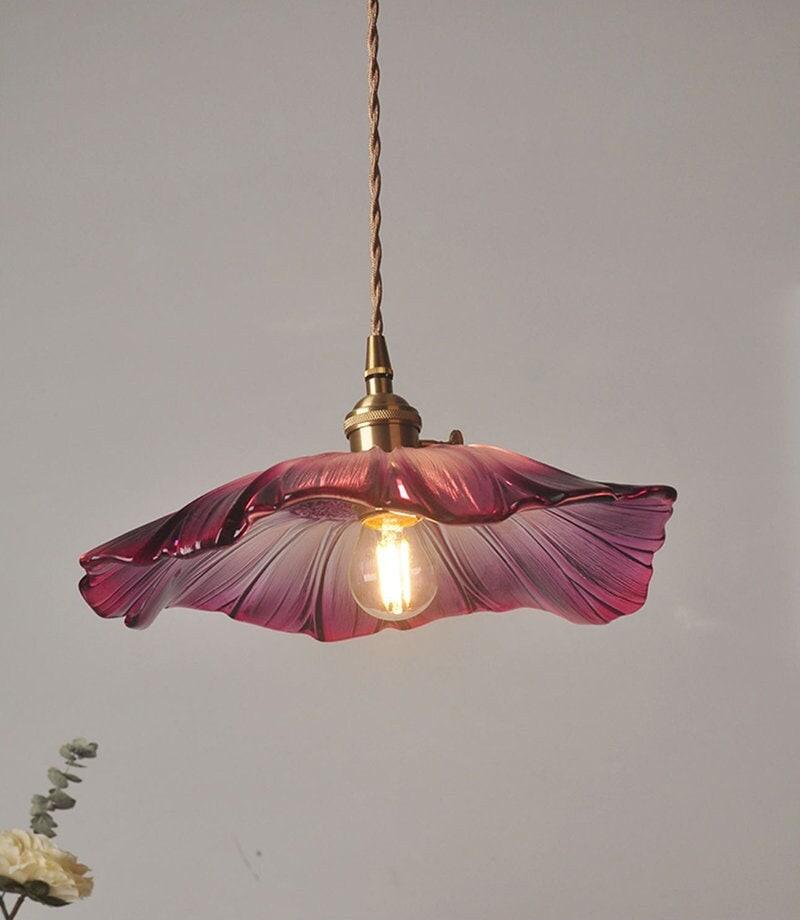 Lampada a sospensione Lunara Violet in vetro a forma di girasole, LED in stile retrò con lampadina inclusa | Petprovac
