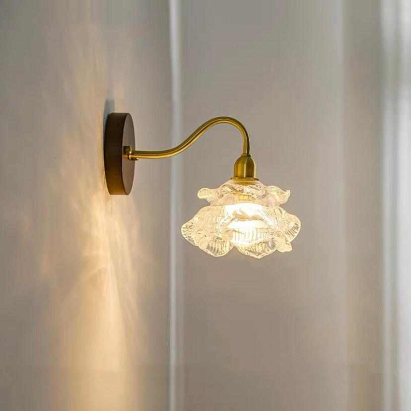 Laira Bloom Layered Glass Flower Wall Sconce With Wood Accent and Bulb Included | Petprovac