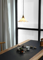 Alvara Vintage White Opaline Glass Flower LED Pendant Light With Brushed Brass Lamp Holder, Bulb Included | Petprovac