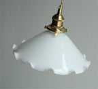 Alvara Vintage White Opaline Glass Flower LED Pendant Light With Brushed Brass Lamp Holder, Bulb Included | Petprovac