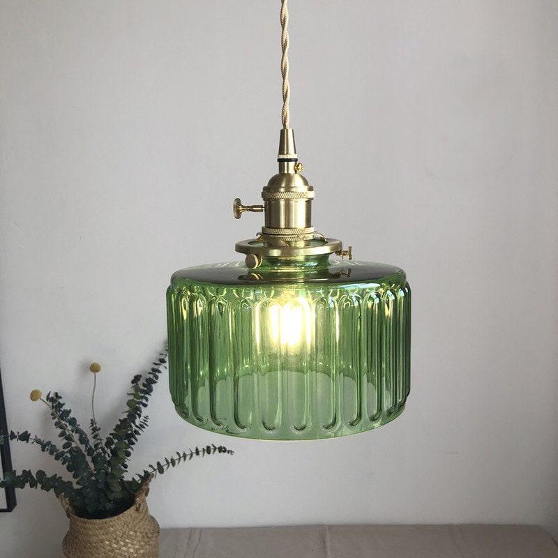Vintage Style Short Cylinder Pendant Light with Fluted Glass and LED Bulb Included | Petprovac
