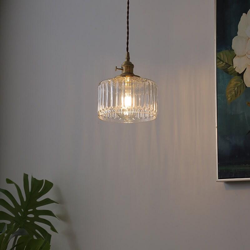 Vintage Style Short Cylinder Pendant Light with Fluted Glass and LED Bulb Included | Petprovac