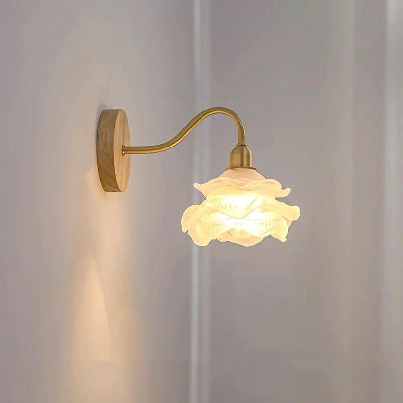 Laira Bloom Layered Glass Flower Wall Sconce With Wood Accent and Bulb Included | Petprovac