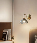 Lyra Lotus Wall Light Seeded Glass Brushed Brass Sconce