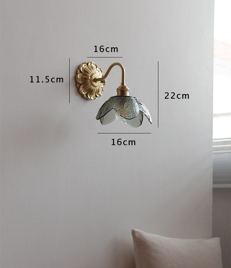 Lyra Lotus Wall Light Seeded Glass Brushed Brass Sconce