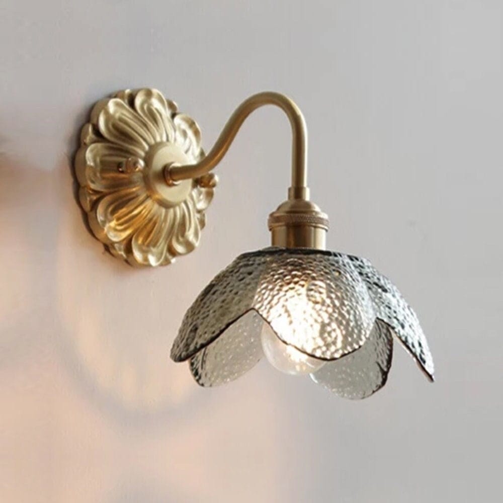 Lyra Lotus Wall Light Seeded Glass Brushed Brass Sconce