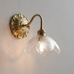 Lyra Lotus Wall Light Seeded Glass Brushed Brass Sconce