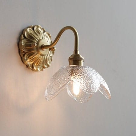 Lyra Lotus Wall Light Seeded Glass Brushed Brass Sconce