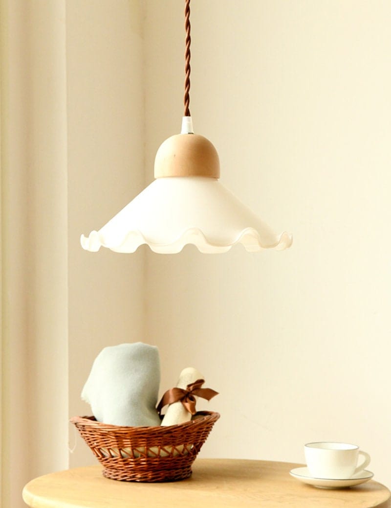Alvara Vintage White Opaline Glass Flower LED Pendant Light With Brushed Brass Lamp Holder, Bulb Included | Petprovac