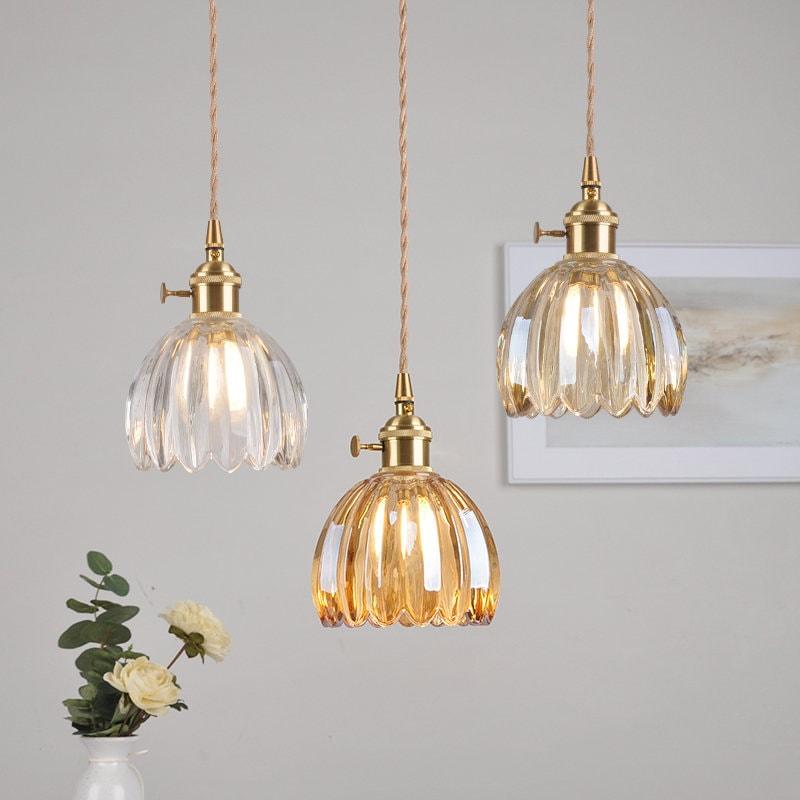 Marisel | Mini Glas Blumen LED Pendelleuchte im Vintage-Stil - Glühbirne Inklusive | Petprovac