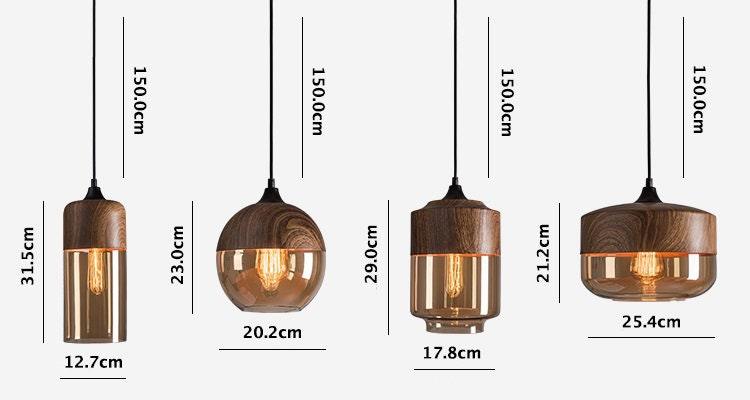 Lampada a sospensione LED in metallo Lumina Nordic con design in legno, paralume in vetro color tè e lampadina inclusa | Petprovac