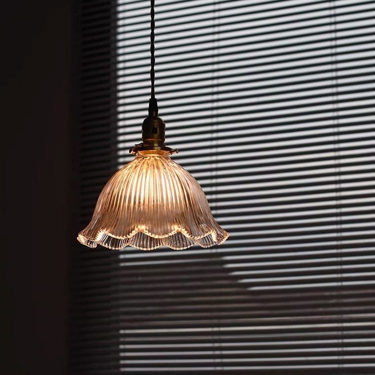 Montfleur French Vintage Fluted Glass Flower Pendant Light With LED Bulb Included | Petprovac
