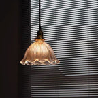 Montfleur French Vintage Fluted Glass Flower Pendant Light With LED Bulb Included | Petprovac