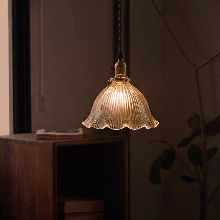 Montfleur French Vintage Fluted Glass Flower Pendant Light With LED Bulb Included | Petprovac