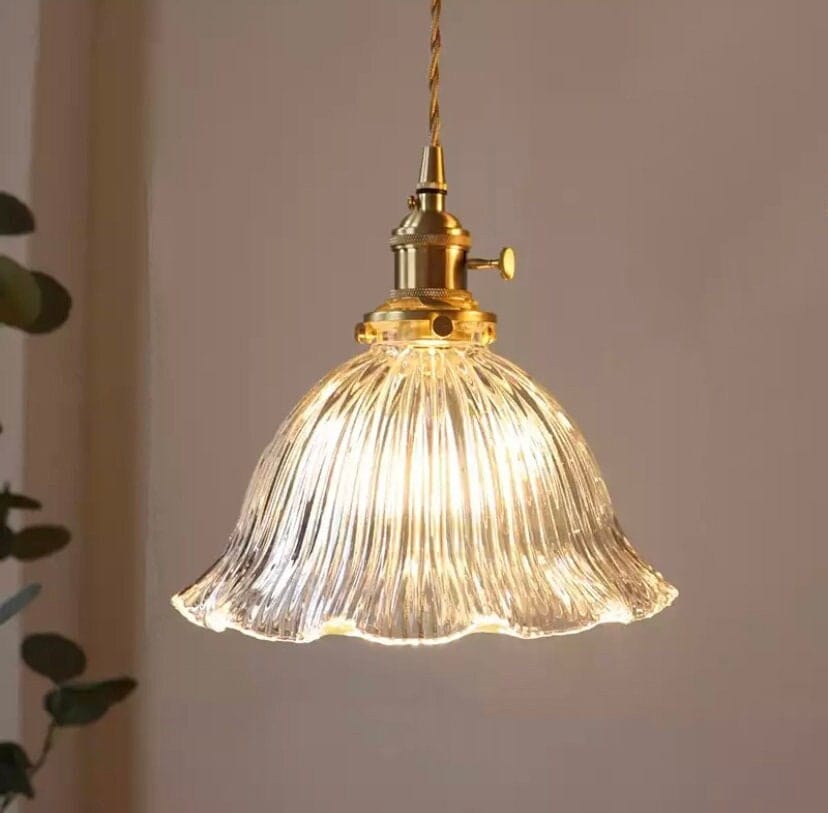 Montfleur French Vintage Fluted Glass Flower Pendant Light With LED Bulb Included | Petprovac