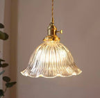 Montfleur French Vintage Fluted Glass Flower Pendant Light With LED Bulb Included | Petprovac