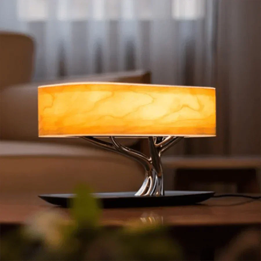 Stylish Nightstand Lamp with Integrated Speaker and Charger
