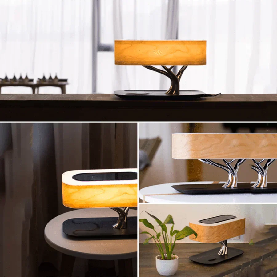 Stylish Nightstand Lamp with Integrated Speaker and Charger