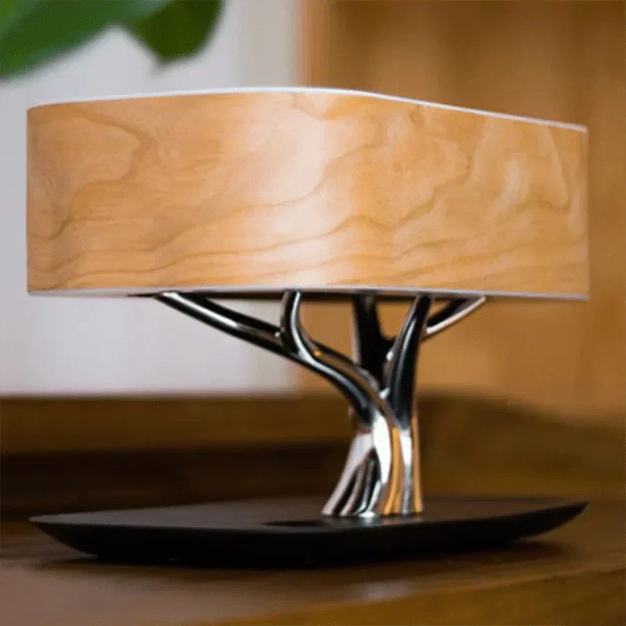 Stylish Nightstand Lamp with Integrated Speaker and Charger