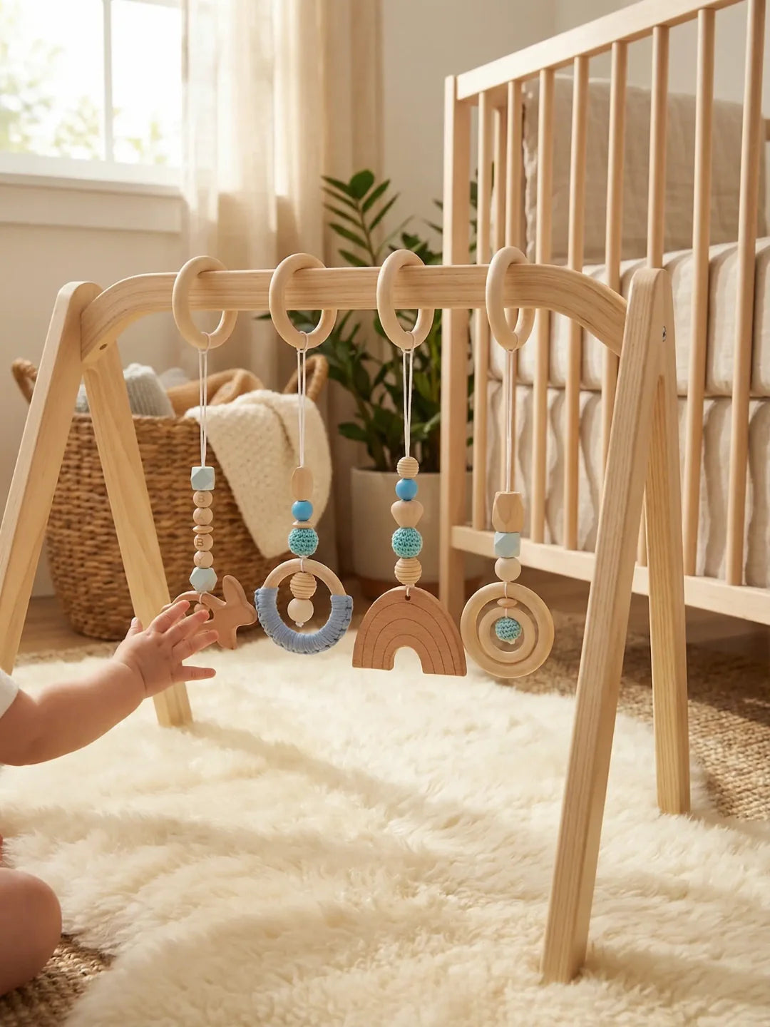 Set di 4 giocattoli in legno per palestrina neonato, per il gioco autonomo | petprovac
