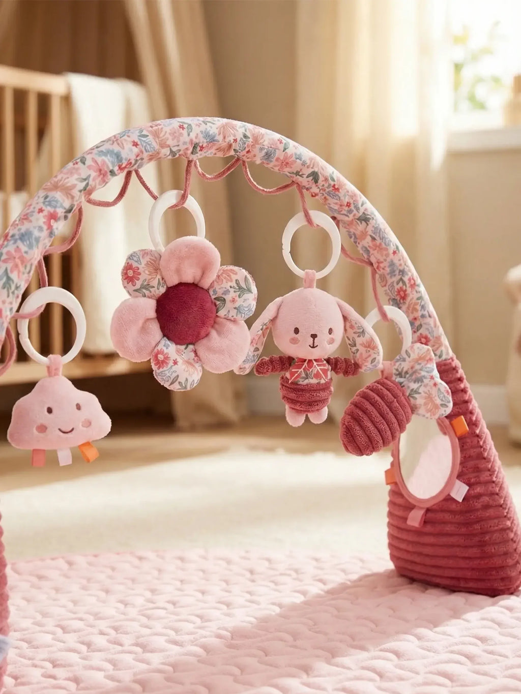 Floral Bunny 2-in-1 Sensory Arch and Play Mat – Pink Baby Gym