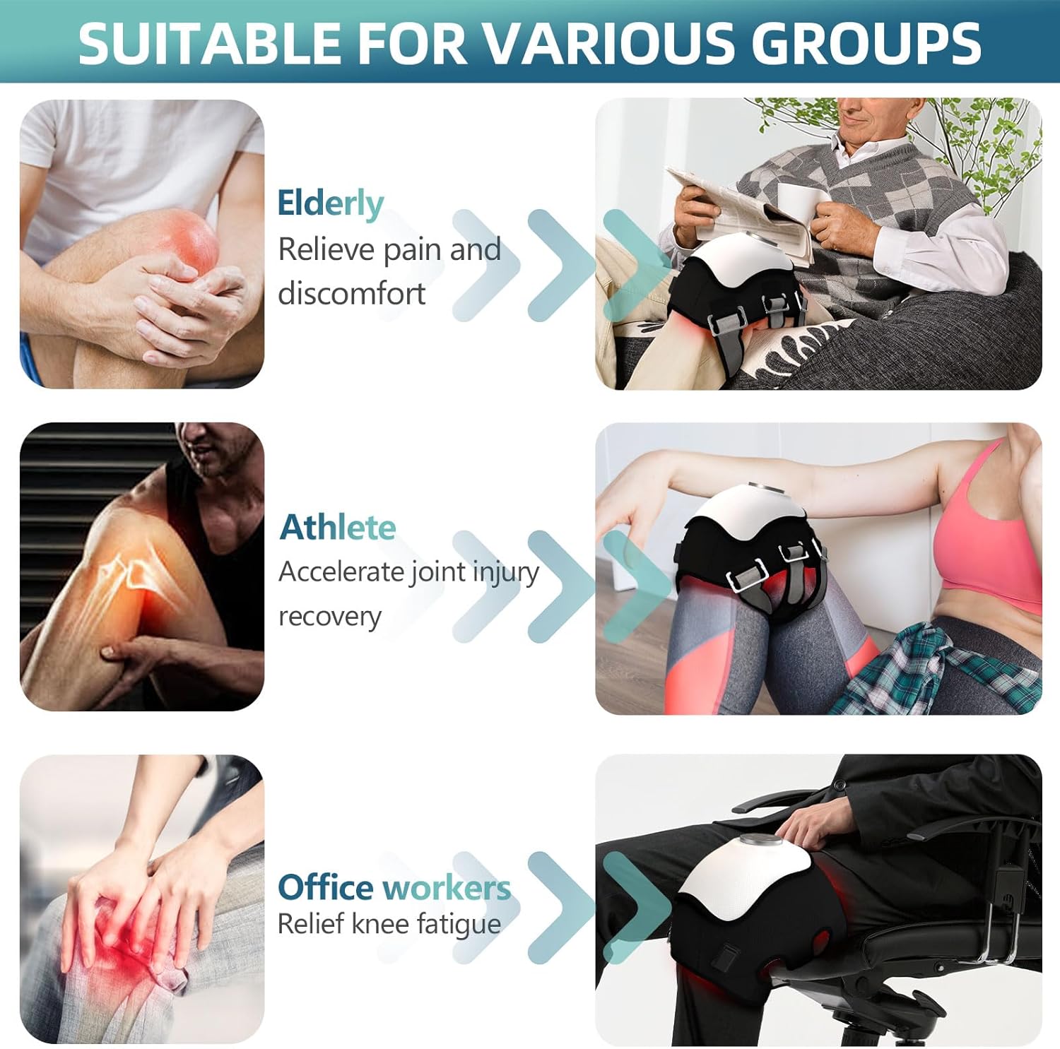 Wireless Knee Massager with Heat, Compression and Red Light for Everyday Knee Comfort