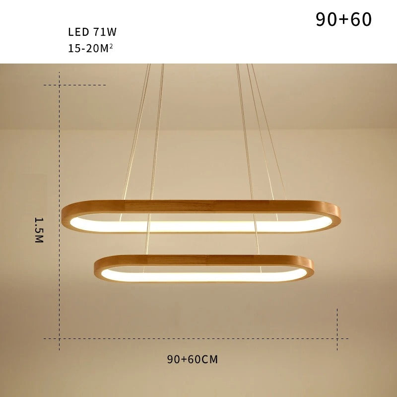 Varela Lampu Gantung LED Kayu Minimalis, Lampu Makan Boleh Laras Cahaya