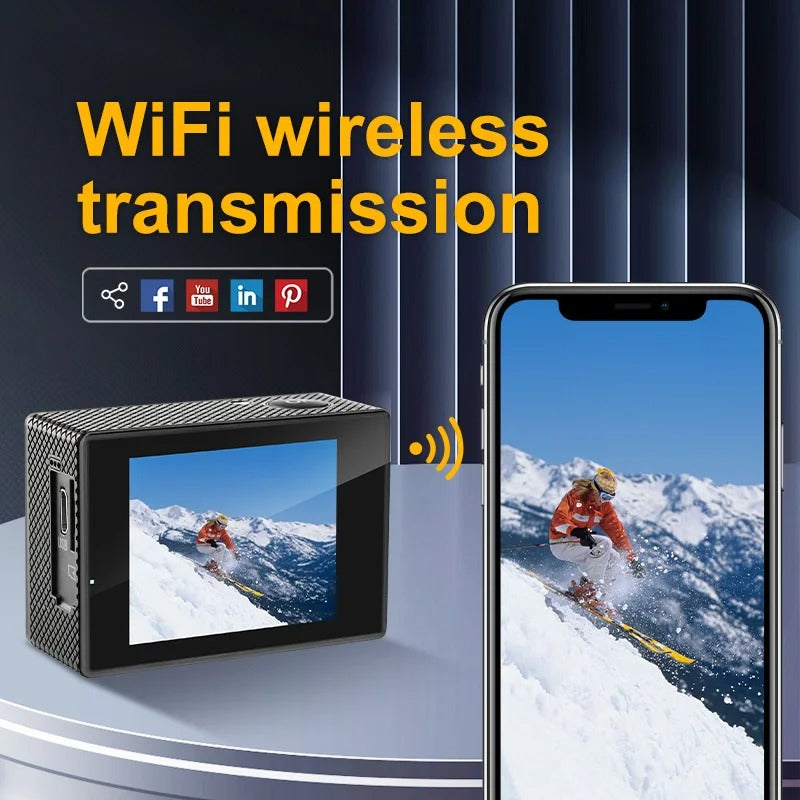 Cámara de Acción AeroNova 4K con WiFi Impermeable para Vlogs al Aire Libre