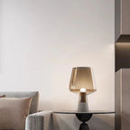 Lampu Meja Kaca Amber Lumora Dengan Alas Simen Pepejal