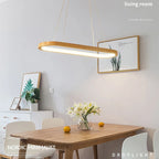 Varela Lampu Gantung LED Kayu Minimalis, Lampu Makan Boleh Laras Cahaya