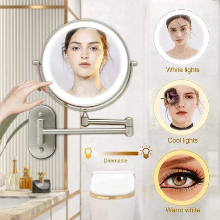 Luxeva Gold Wiederaufladbarer LED-Vergrößerungsspiegel für Badezimmer
