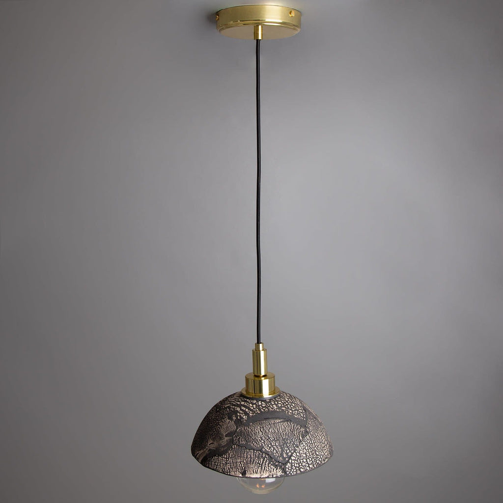 Elowen | 20cm Keramik Kuppel Pendelleuchte für Badezimmer, schwarzer Ton, IP44