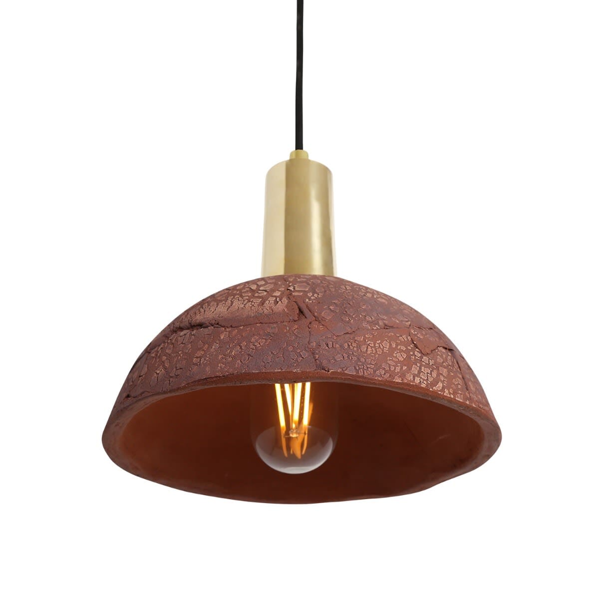 Novira Dome Pendelleuchte aus organischer Keramik, 20cm, rotes Eisen