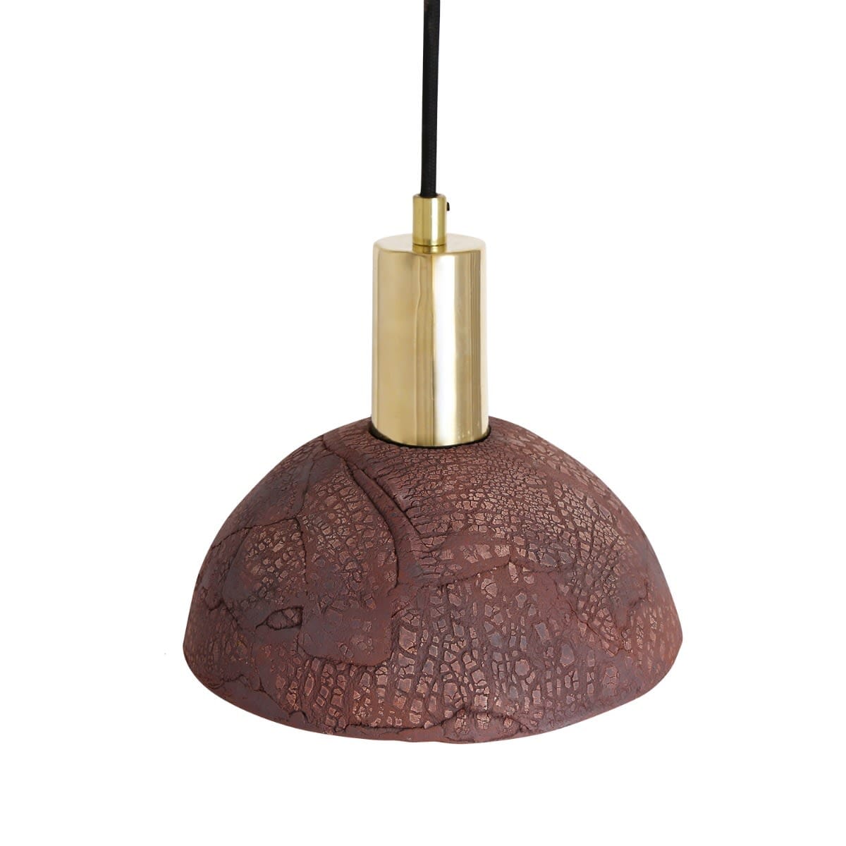 Novira Dome Pendelleuchte aus organischer Keramik, 20cm, rotes Eisen