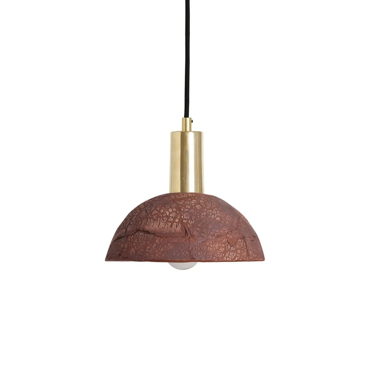 Novira Dome Pendelleuchte aus organischer Keramik, 20cm, rotes Eisen