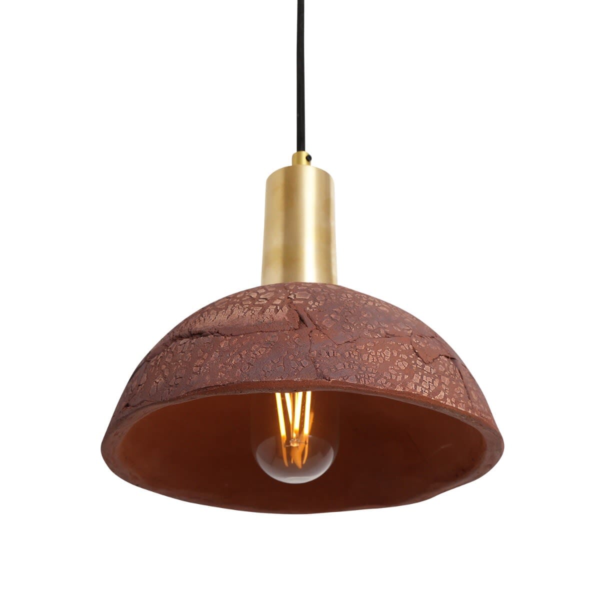 Novira Dome Pendelleuchte aus organischer Keramik, 20cm, rotes Eisen