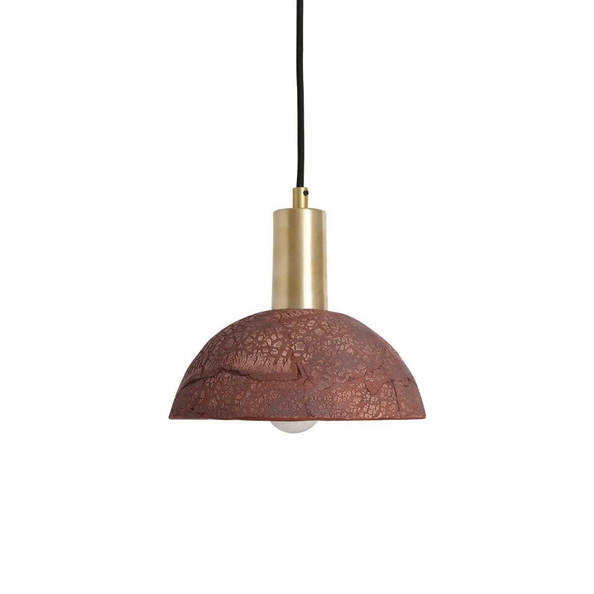 Novira Dome Pendelleuchte aus organischer Keramik, 20cm, rotes Eisen