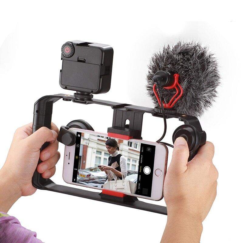 Suporte de Vídeo para Telemóvel com Luz para Filmagem em Movimento e Imagens Estáveis